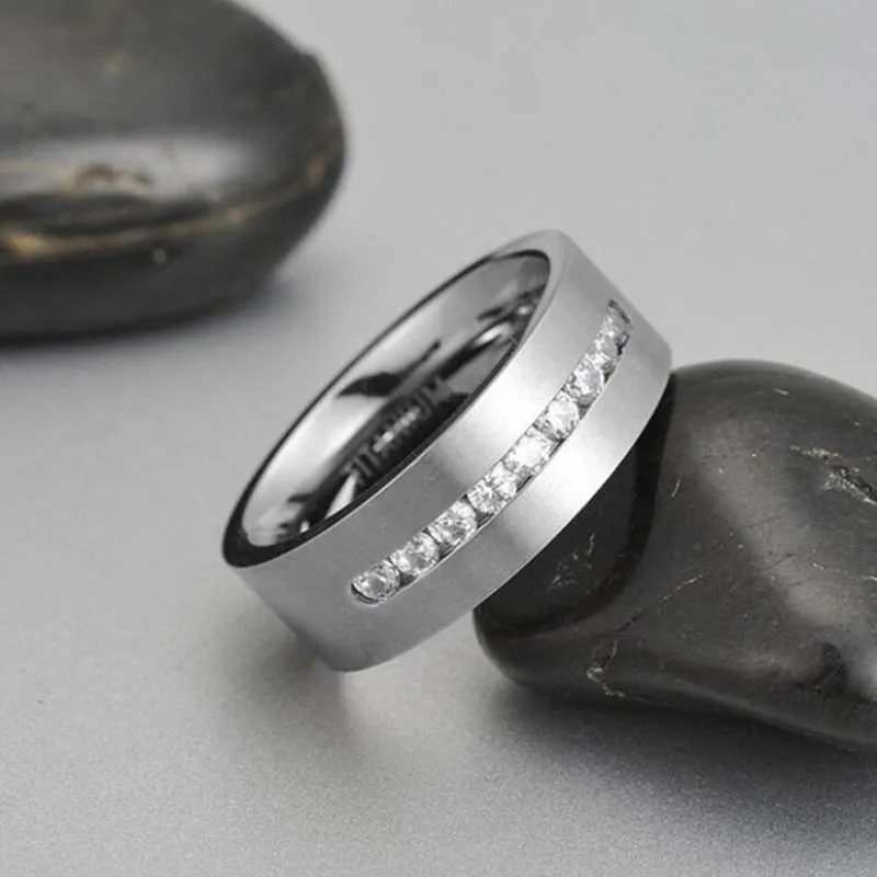 Inlay Sapphire 8mm Ring Engagement Wedding Women Jewelry