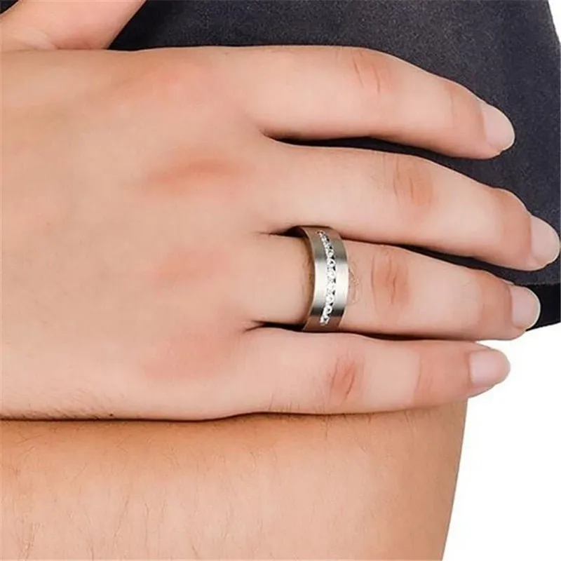 Inlay Sapphire 8mm Ring Engagement Wedding Women Jewelry