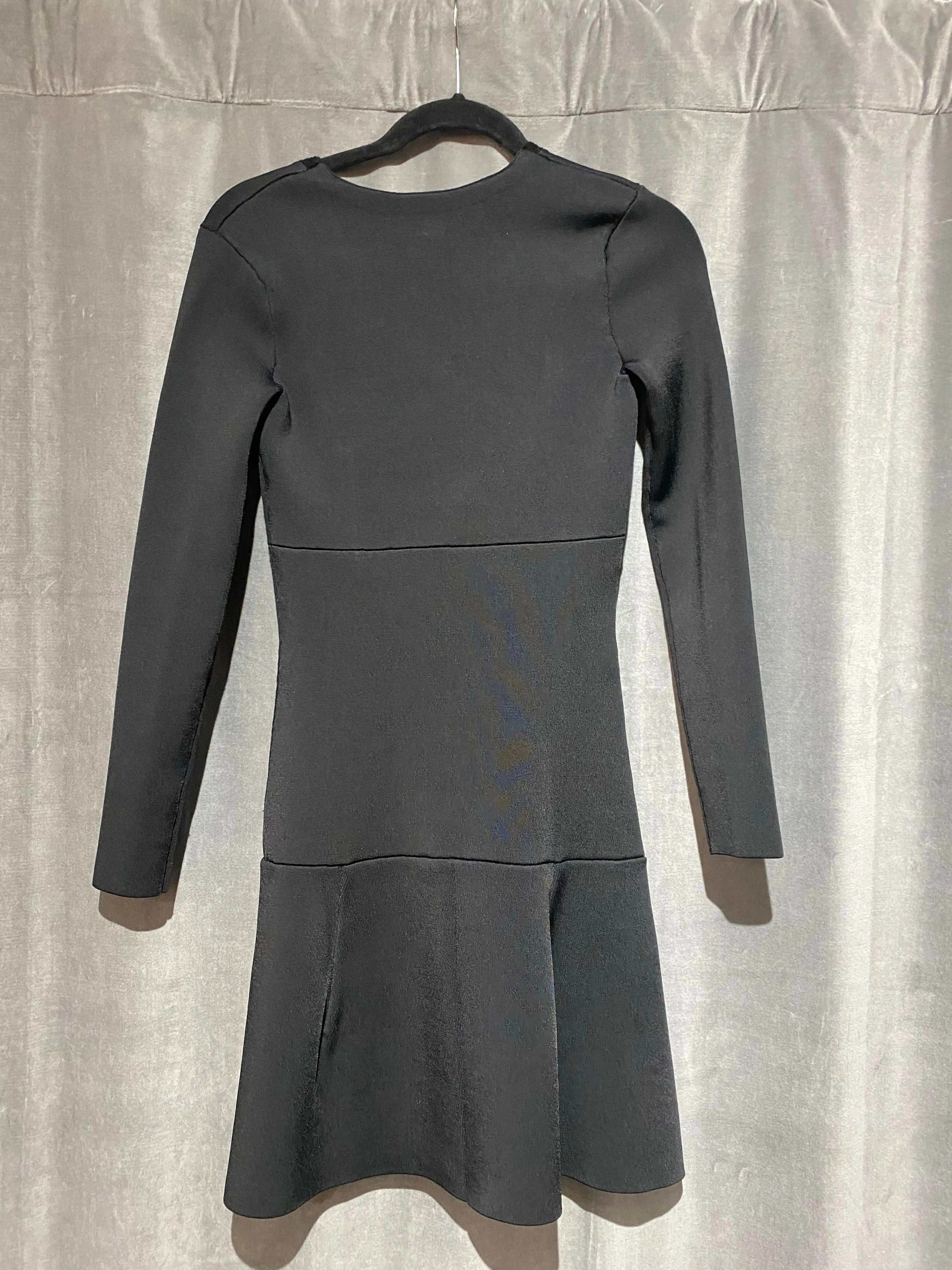 ISSA Long Sleeve V Neck Stretch Mini Flare Bottom Mini Dress