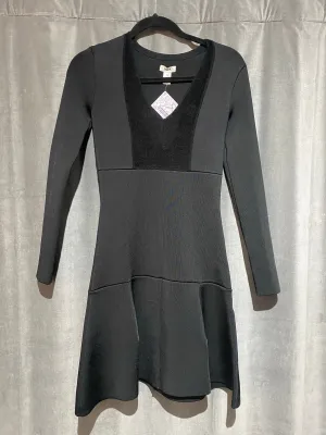 ISSA Long Sleeve V Neck Stretch Mini Flare Bottom Mini Dress