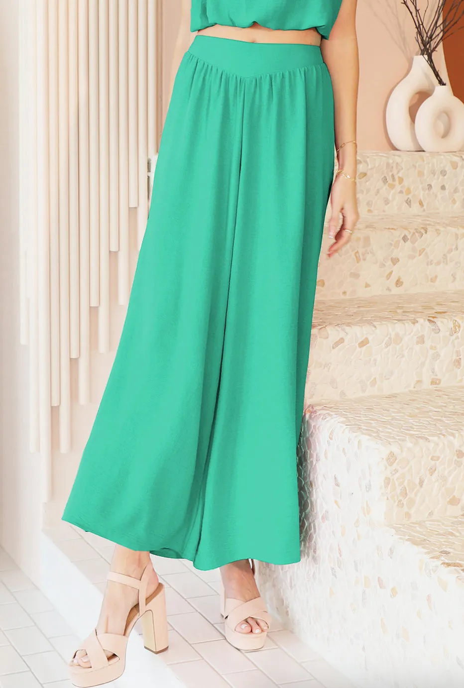 Jade Green Wide Leg Pants