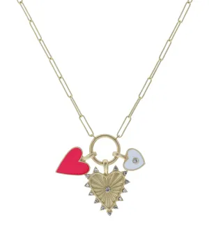 Jane Marie Kids 14" Pink Heart, Crystal Heart, Heart on Circle Necklace