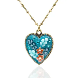 Jill's Garden Heart Bluezircon Crystal Flower Charm Necklace