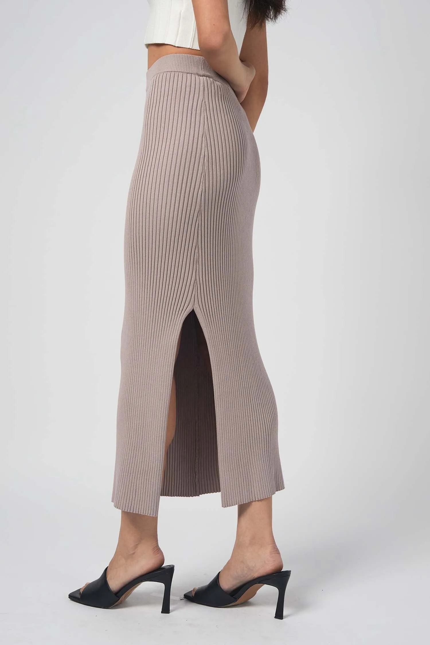 Jolene Ribbed Knit Pencil Skirt - Dusty Lavender