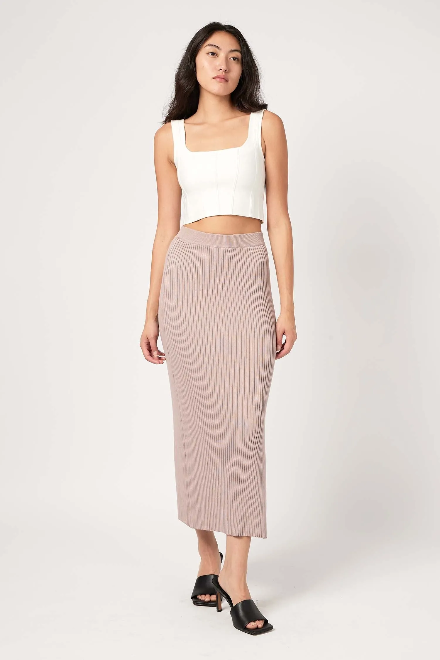 Jolene Ribbed Knit Pencil Skirt - Dusty Lavender