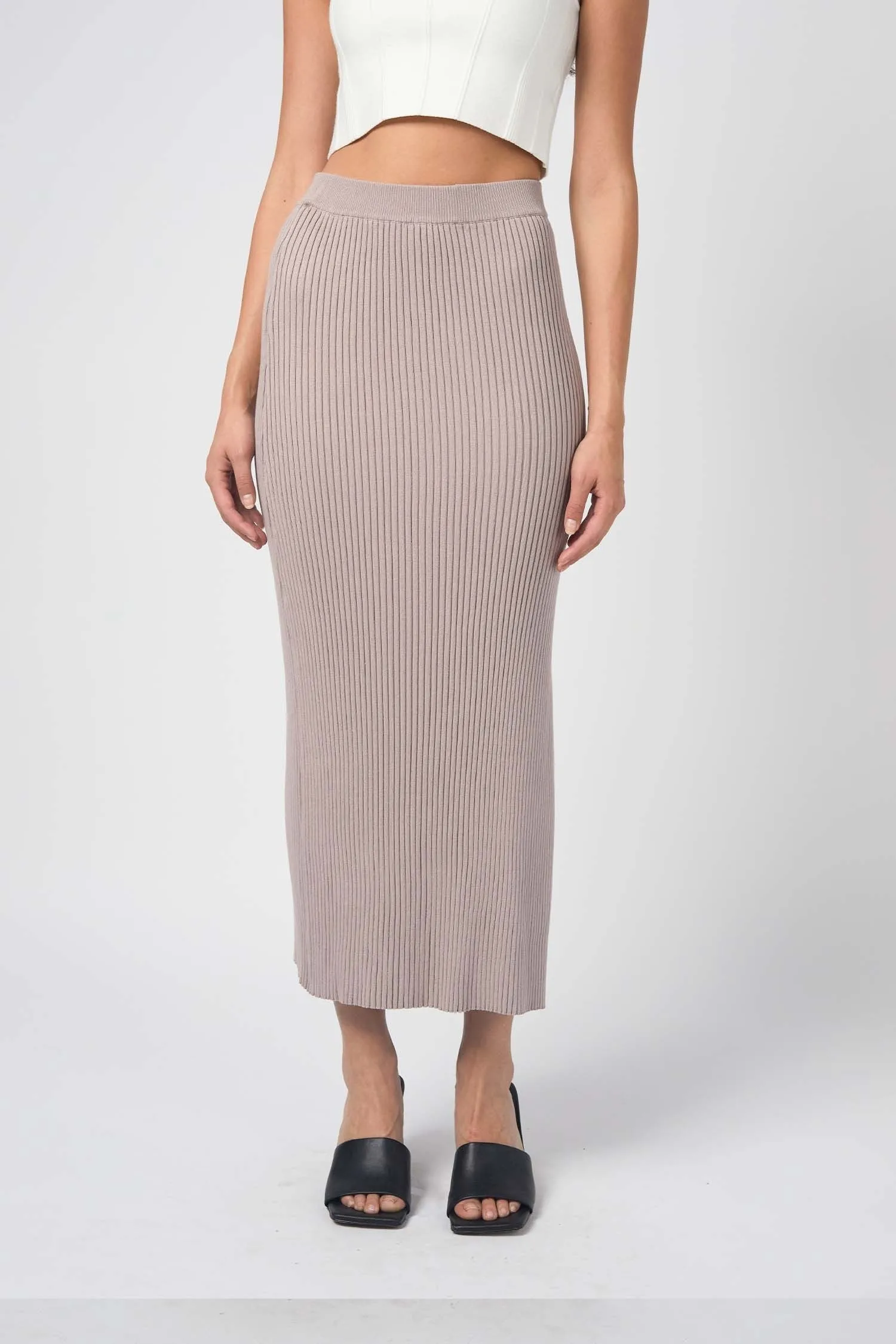 Jolene Ribbed Knit Pencil Skirt - Dusty Lavender