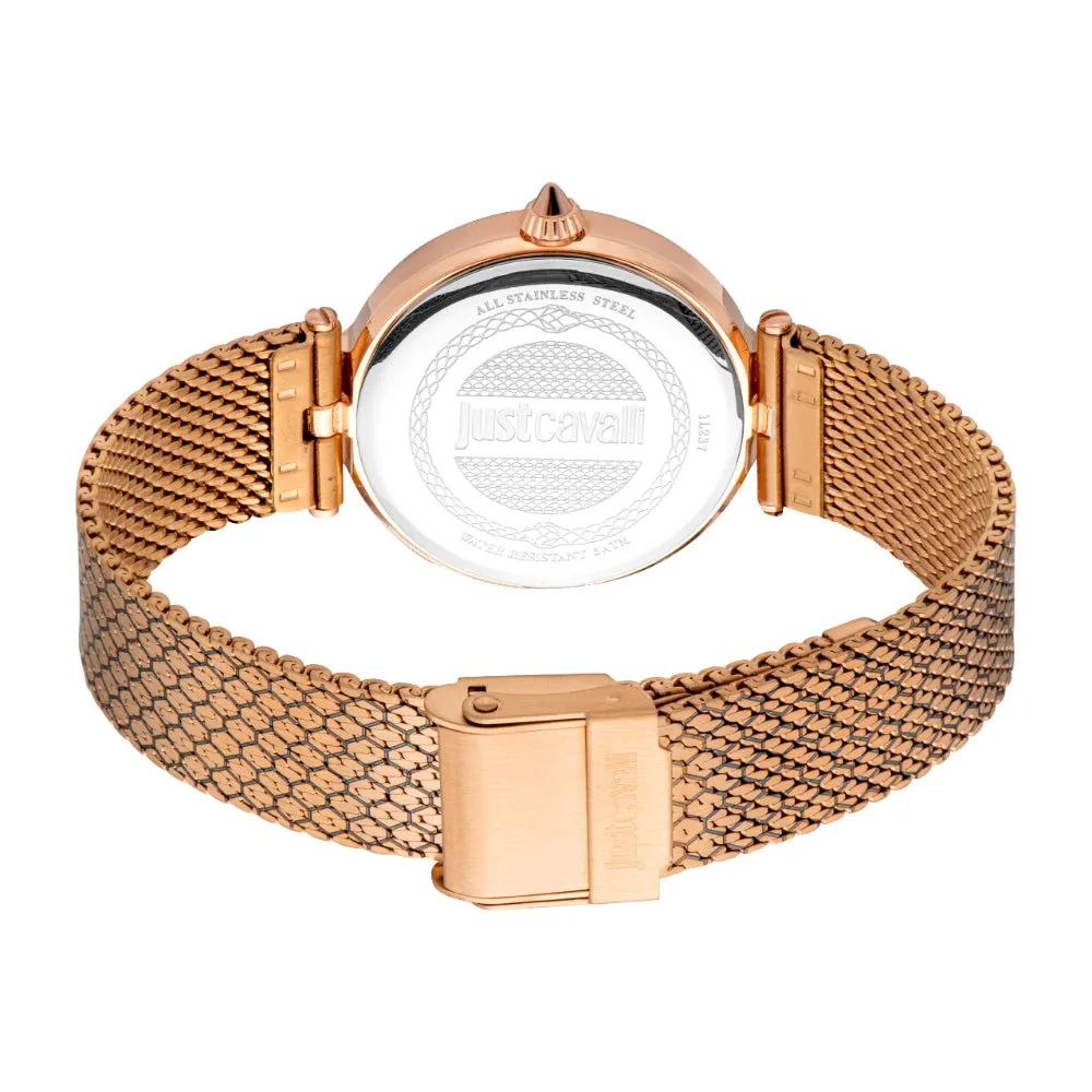 Just Cavalli Women's Watch - Rose Gold Color Case, Silver Dial, Mesh Bracelet