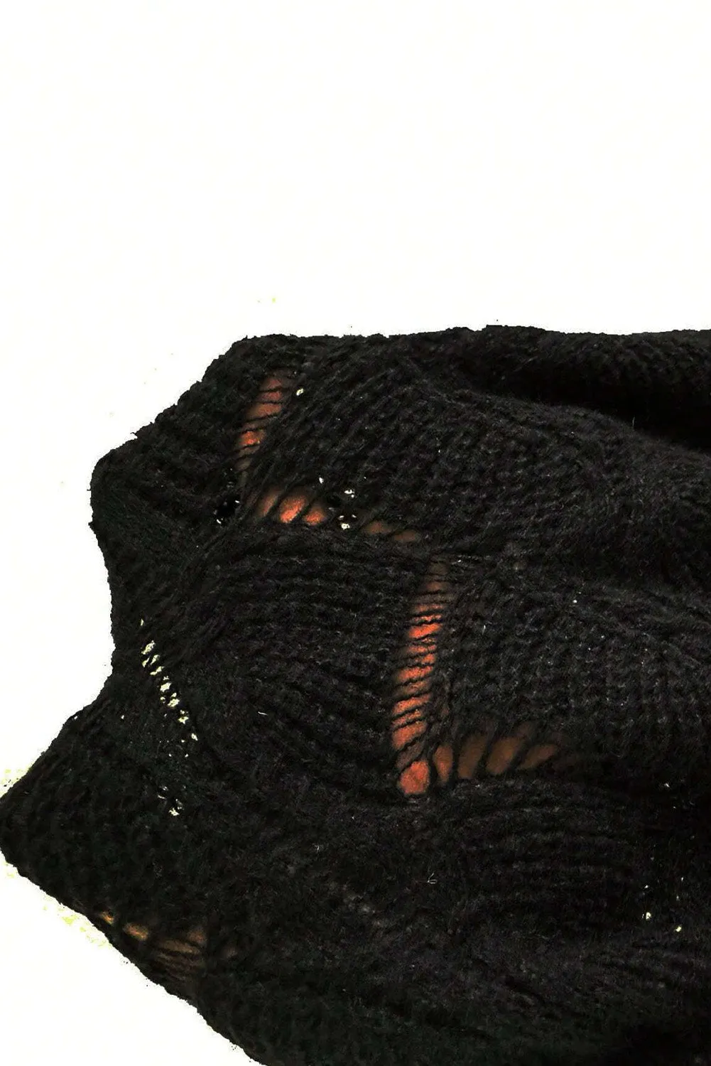 KaleaBoutique Hollow Out Knit V Neck Drop Shoulder Sweater