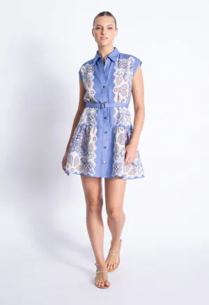 Karina Grimaldi - Antoinette Print Mini Dress in Blue Paisley
