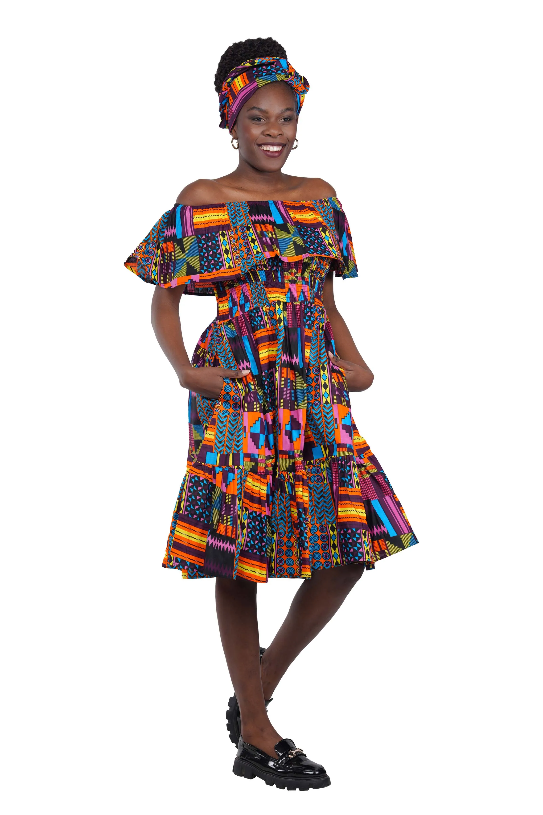 Kente Printed Fit and Flare Dress