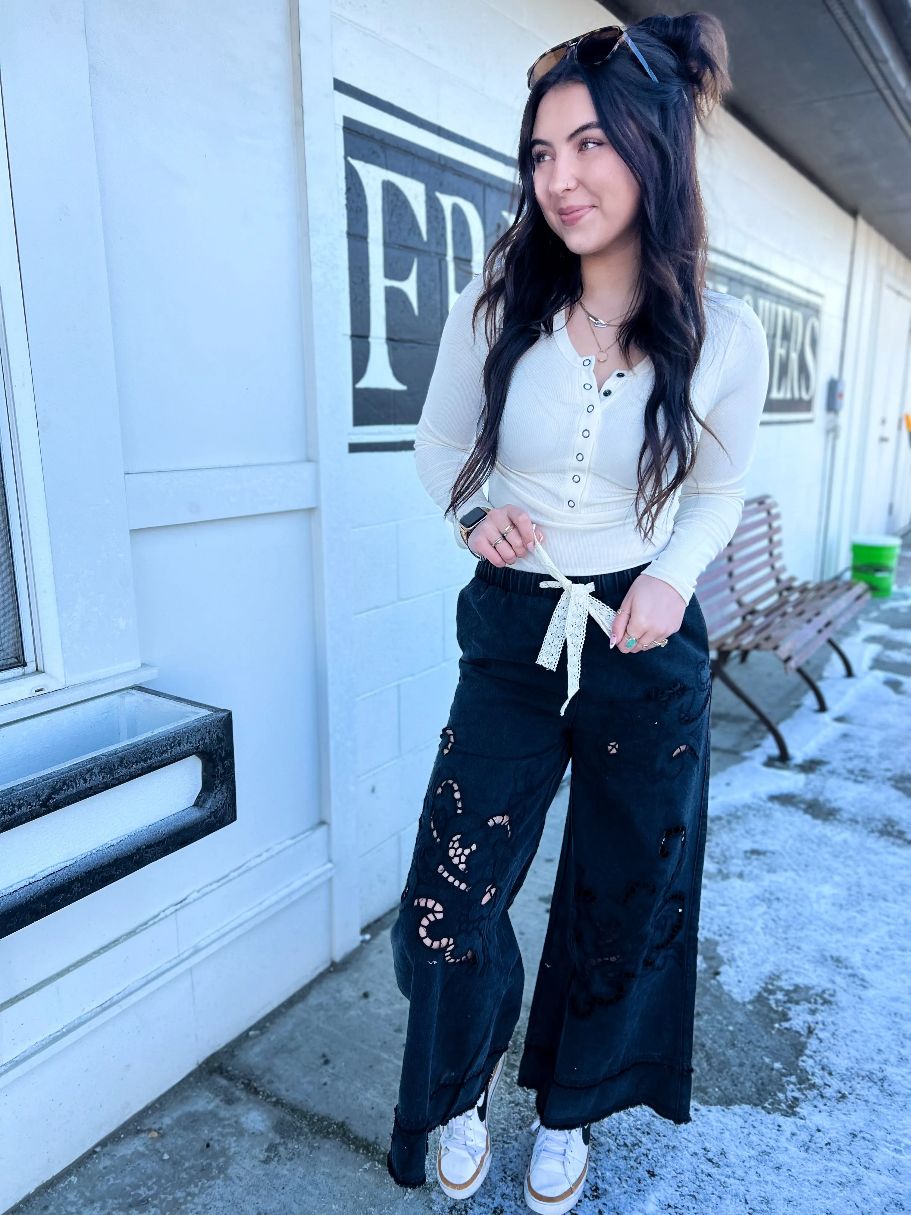 Keva Lace Cut Out Wide Leg