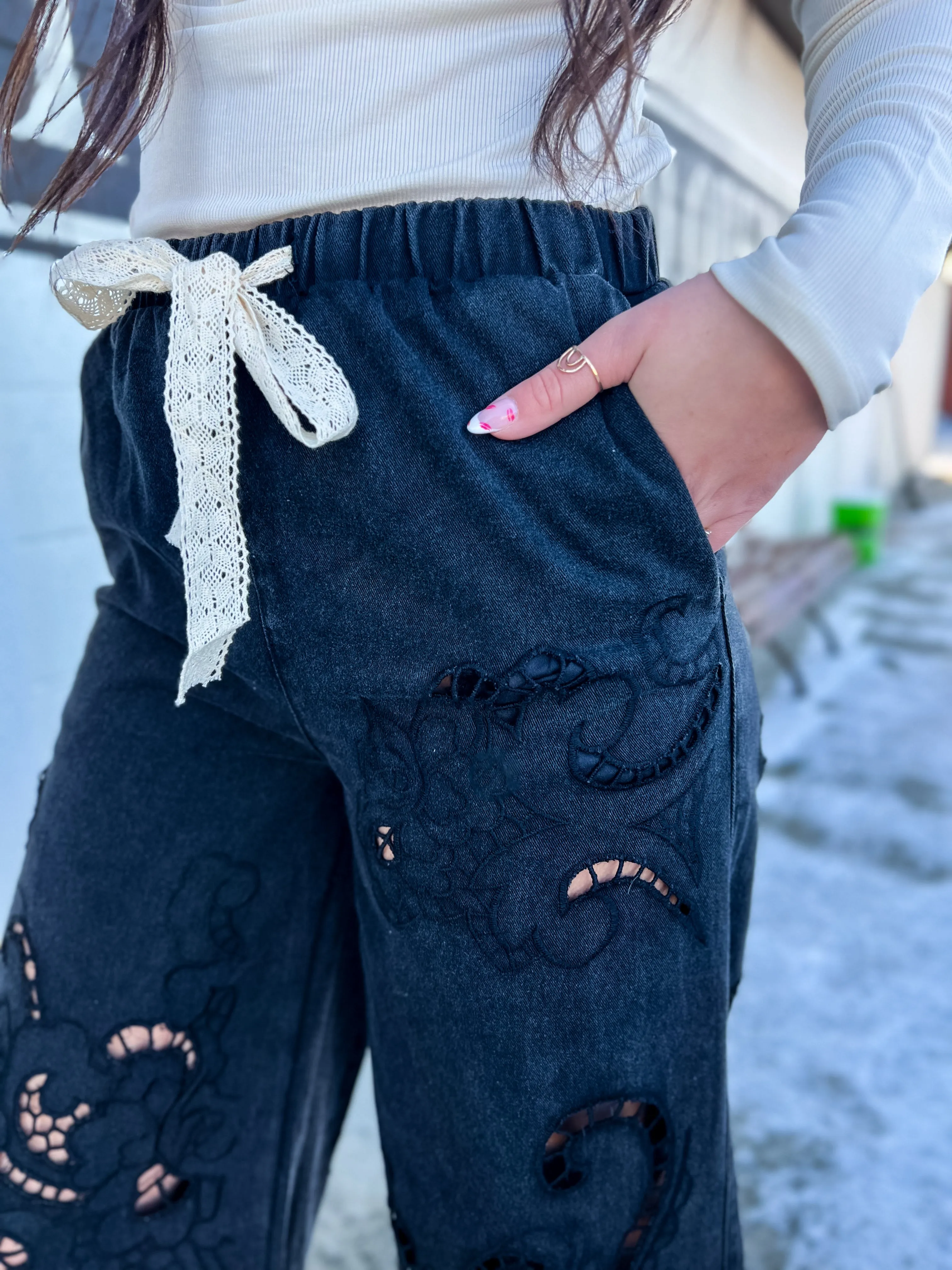 Keva Lace Cut Out Wide Leg