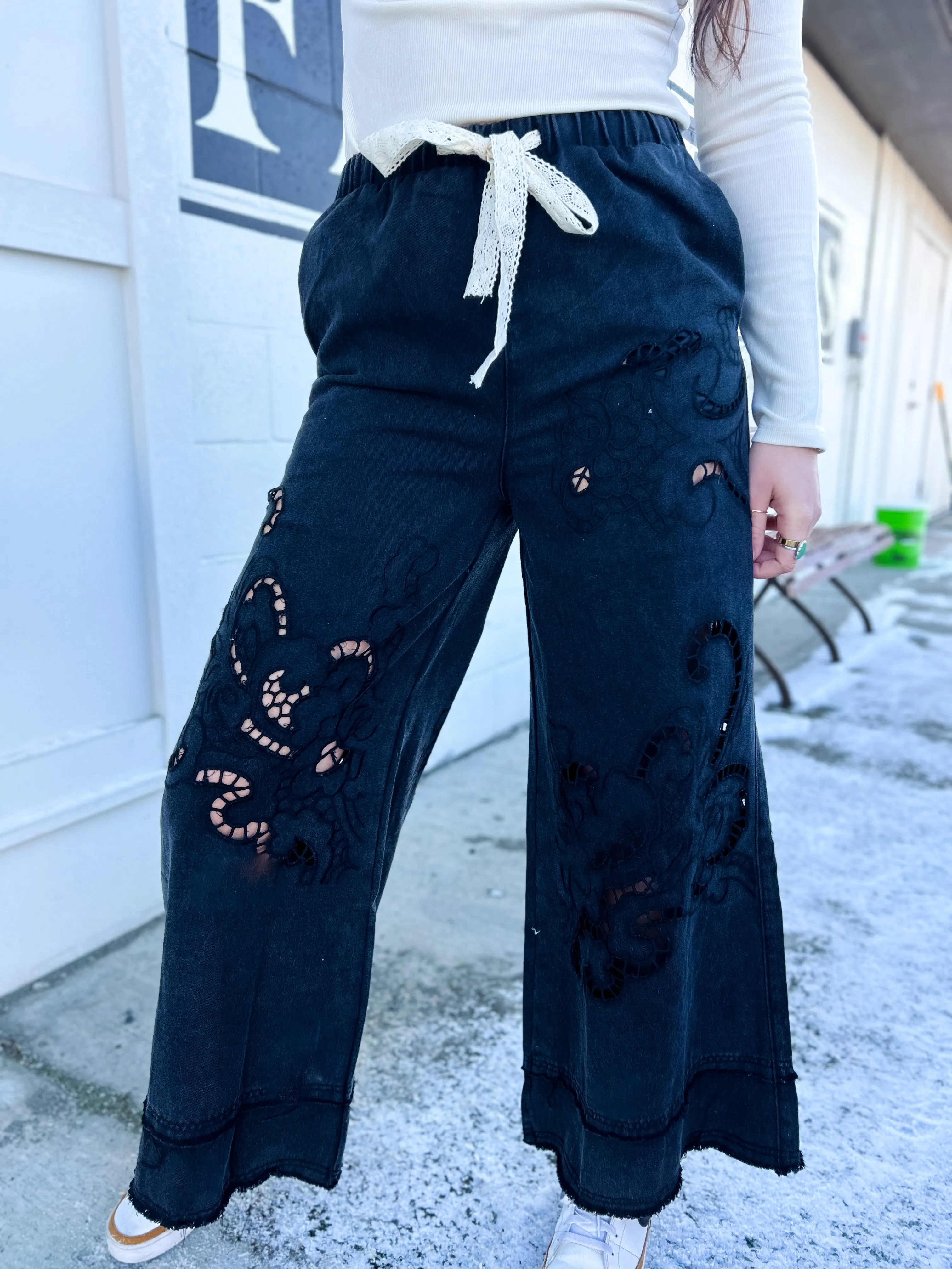 Keva Lace Cut Out Wide Leg