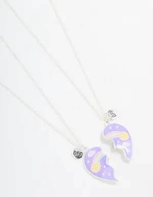 Kids Silver Rainbow Heart BFF Necklace Set