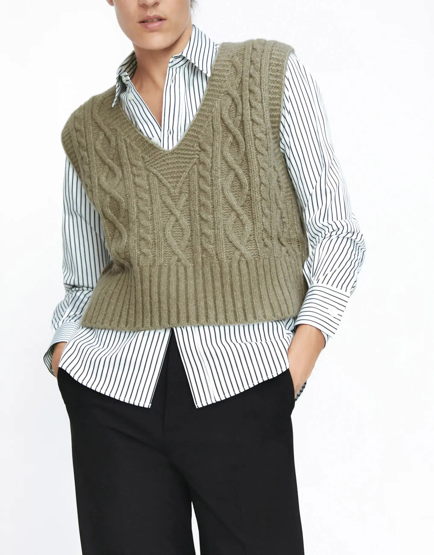 Knit V-neck Argyle Pattern Tank Tops Sweaters