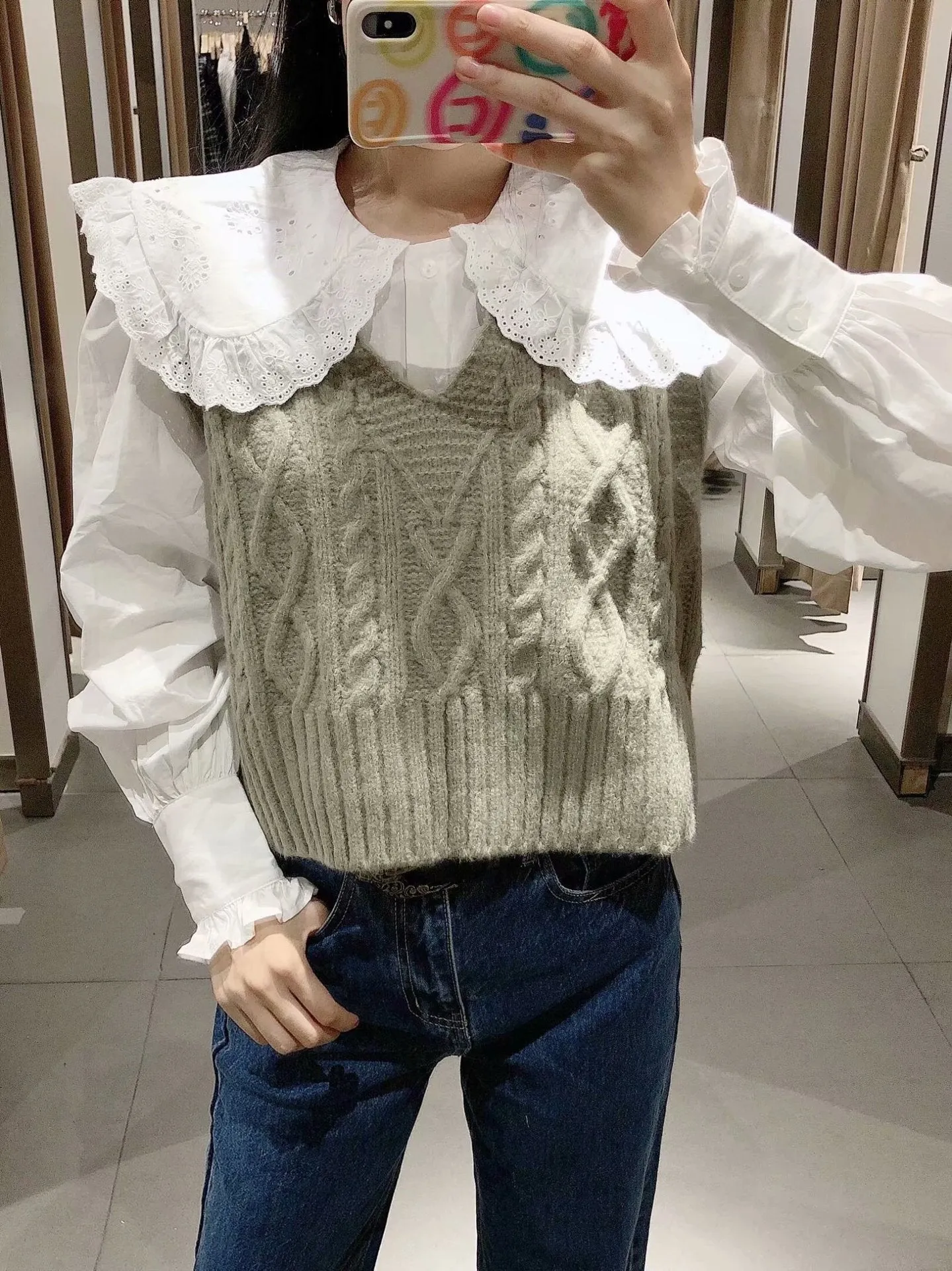 Knit V-neck Argyle Pattern Tank Tops Sweaters