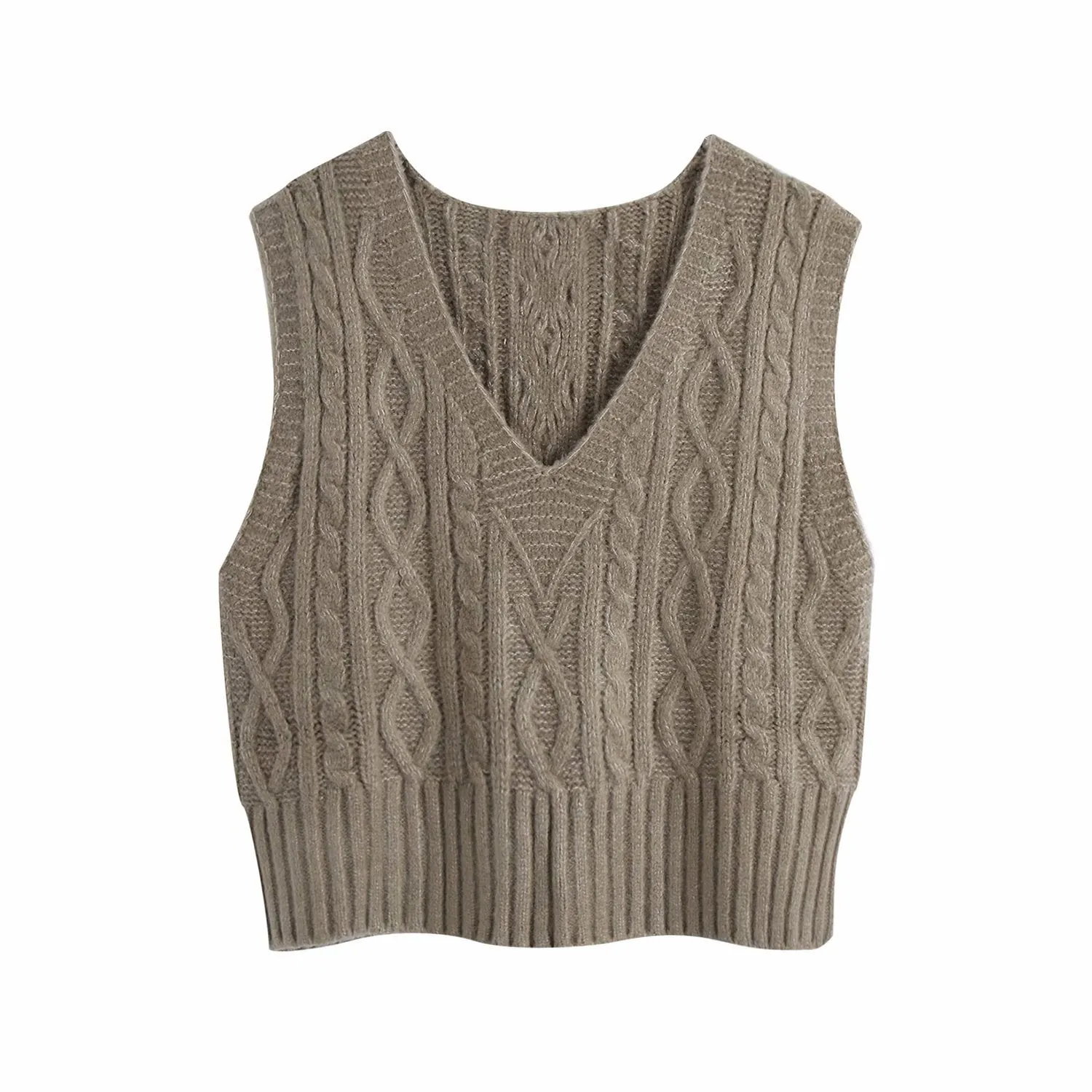 Knit V-neck Argyle Pattern Tank Tops Sweaters