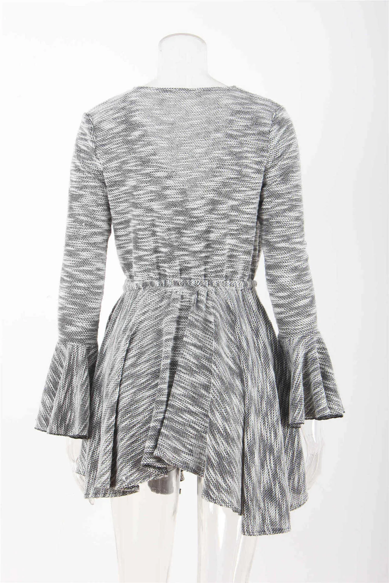 Knitted Irregular Long Sleeve V-neck Sexy Dress