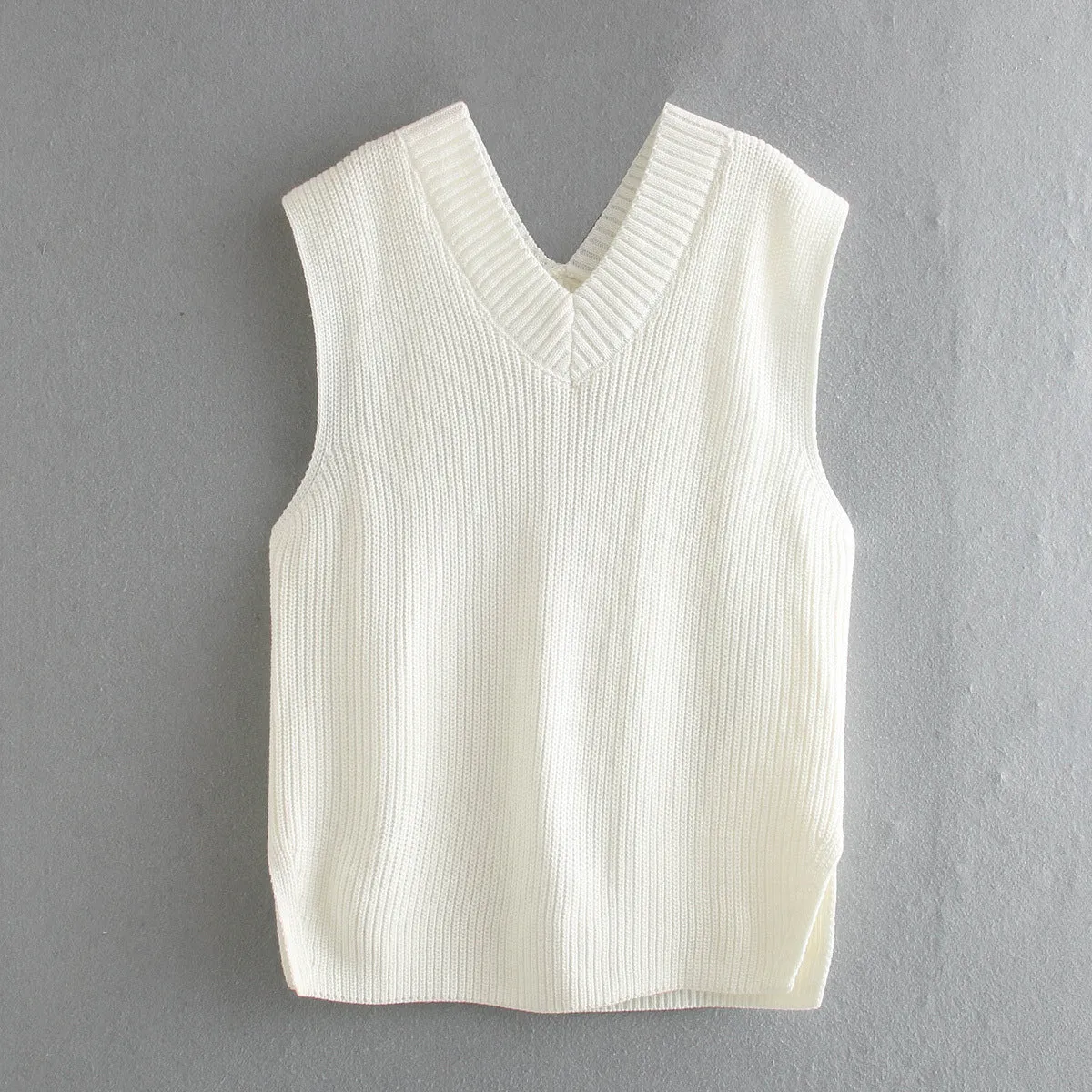 Knitted Sleeveless V-neck Long Vest Pullover Sweaters