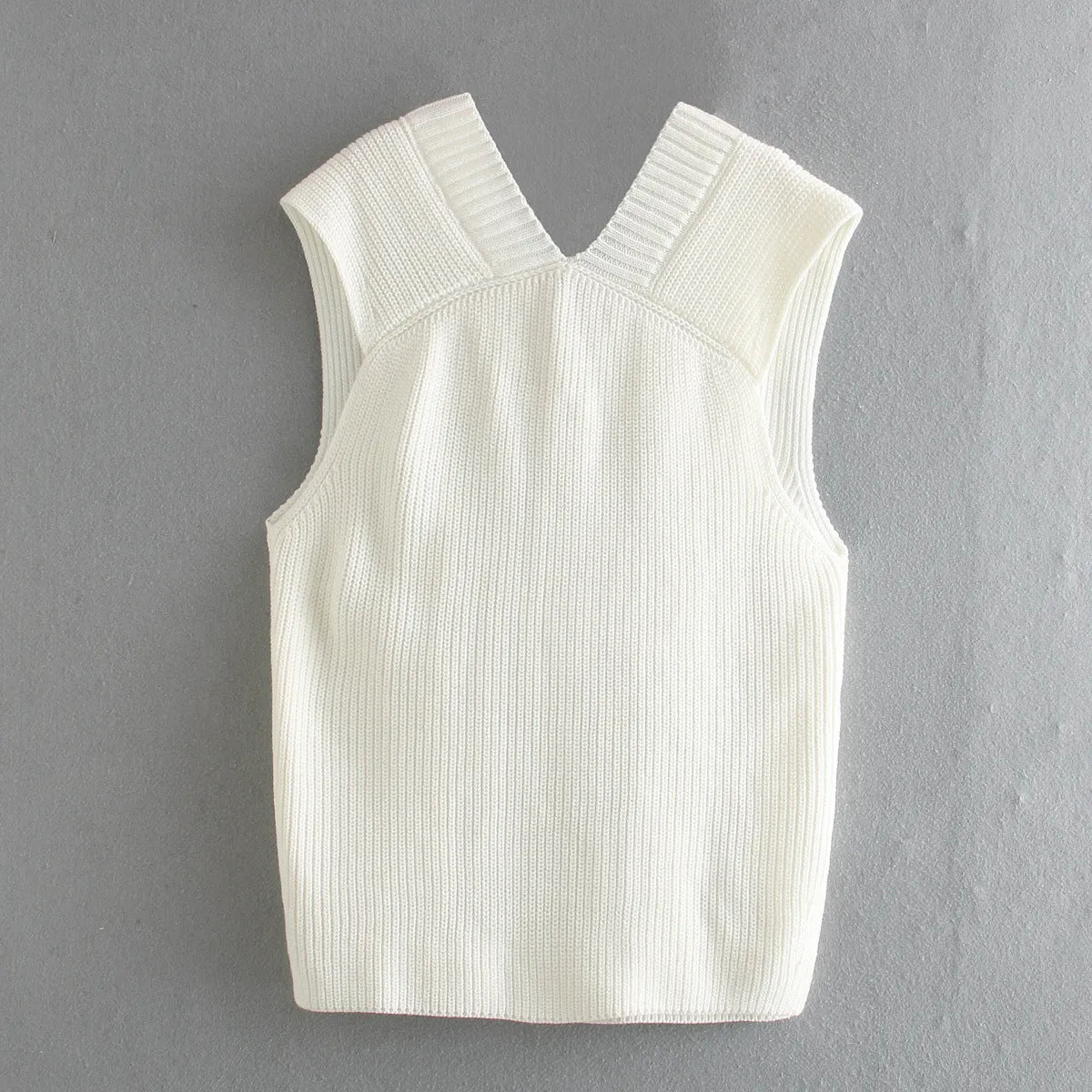Knitted Sleeveless V-neck Long Vest Pullover Sweaters