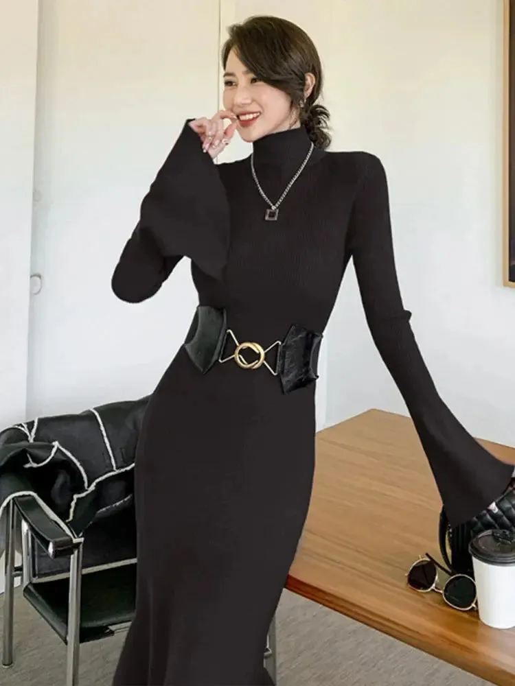 Knitted Sweater Trumpet Sleeve Dress