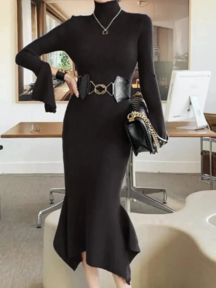 Knitted Sweater Trumpet Sleeve Dress
