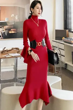 Knitted Sweater Trumpet Sleeve Dress