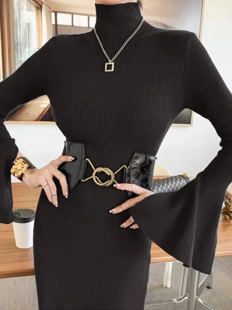 Knitted Sweater Trumpet Sleeve Dress