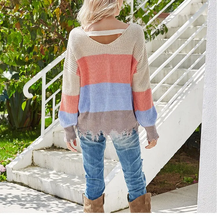 Knitted Sweater WomenPatchwork Pullover Sweater Plus Size