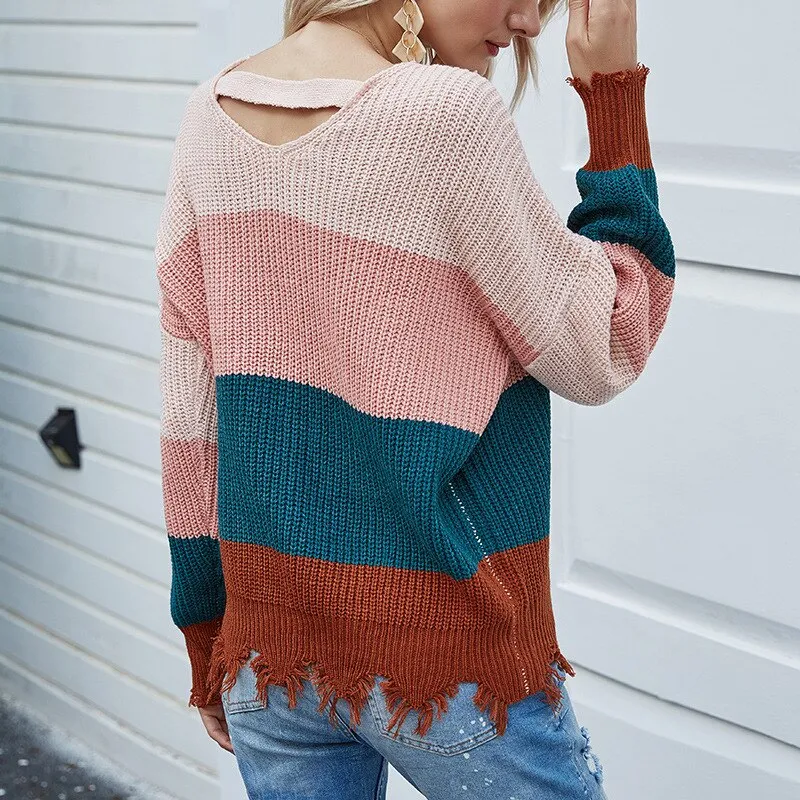 Knitted Sweater WomenPatchwork Pullover Sweater Plus Size