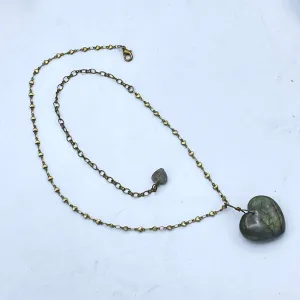 Labradorite gemstone Heart with Brass Heart Chain