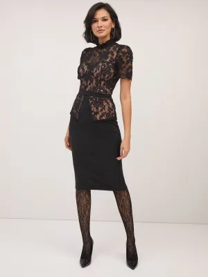 Lace-Overlay Pencil Skirt