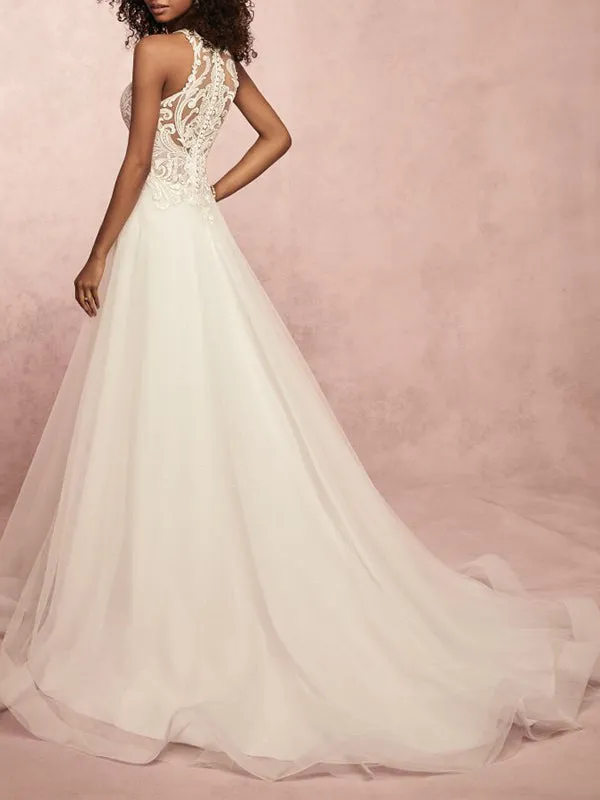 Lace Sleeveless Hanging Neck Wedding Dress Long Skirt