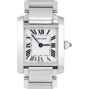 Ladies Cartier Tank Francaise 2384 Stainless Silver Ivory Roman Quartz Watch