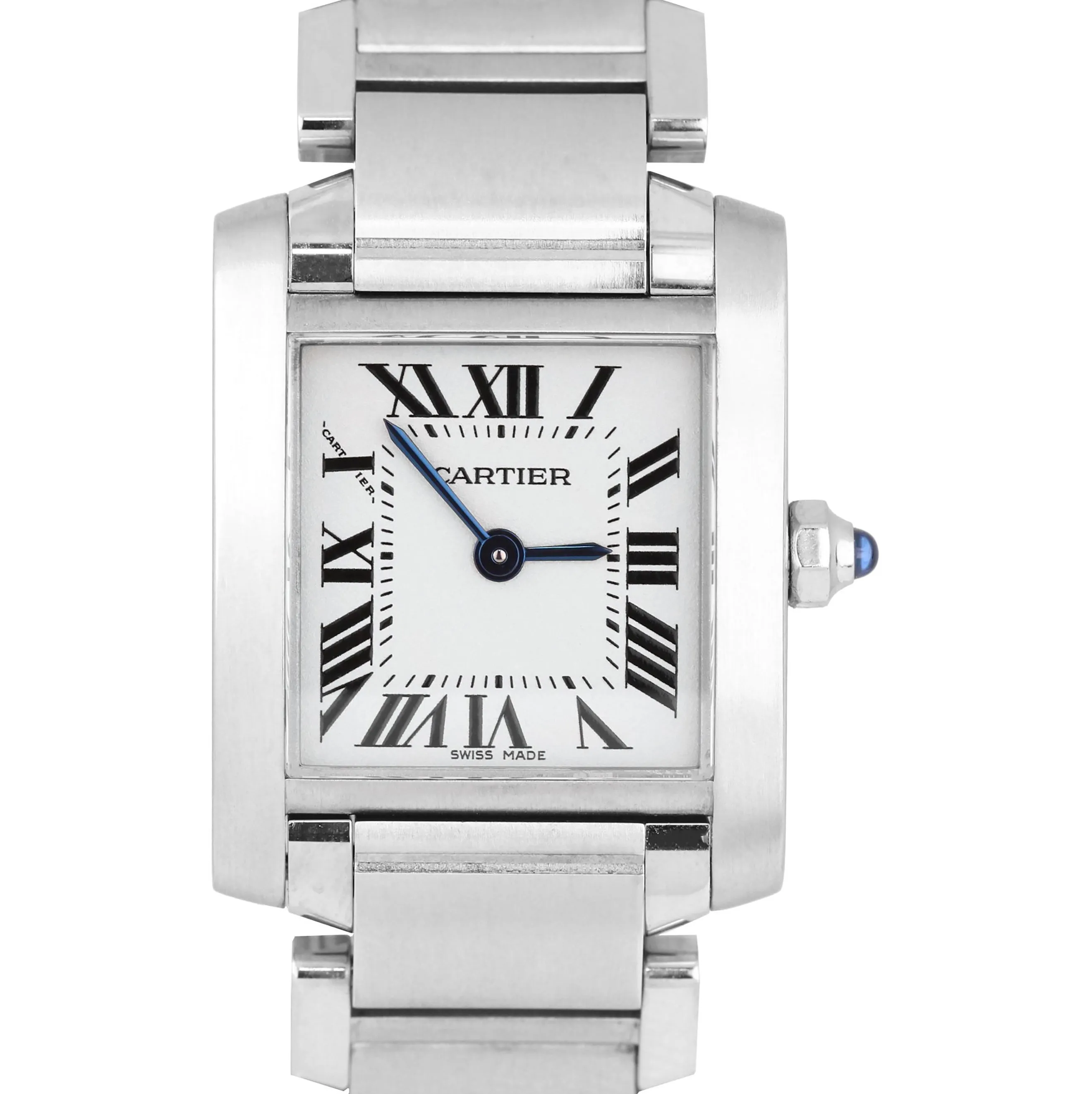 Ladies Cartier Tank Francaise 2384 Stainless Silver Ivory Roman Quartz Watch