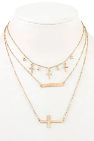 Ladies fashion multi cross dangle layered necklace