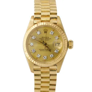 Ladies Rolex DateJust 26mm Champagne Diamond 18K Gold Bark Presidential 6917