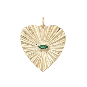 Large Textured Heart Pendant with Marquise Emerald Center