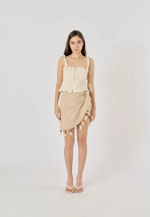 Lauder Champagne Beading Fringed Mini Skirt