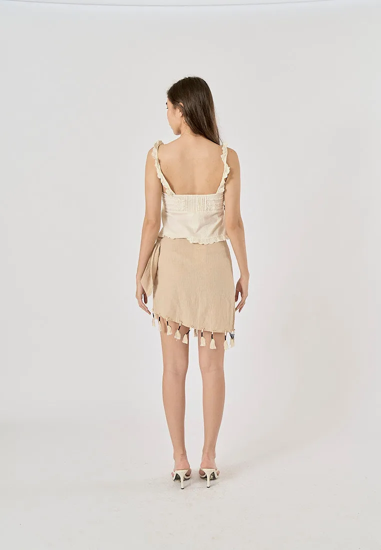 Lauder Champagne Beading Fringed Mini Skirt