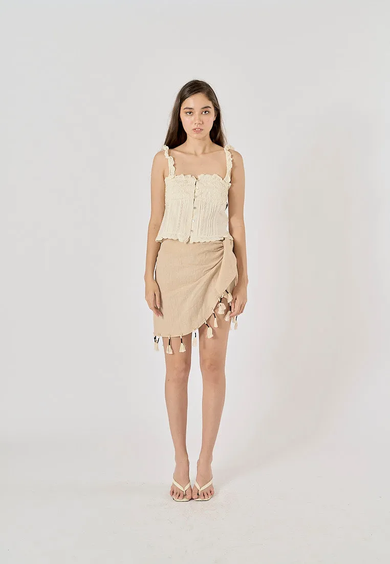 Lauder Champagne Beading Fringed Mini Skirt