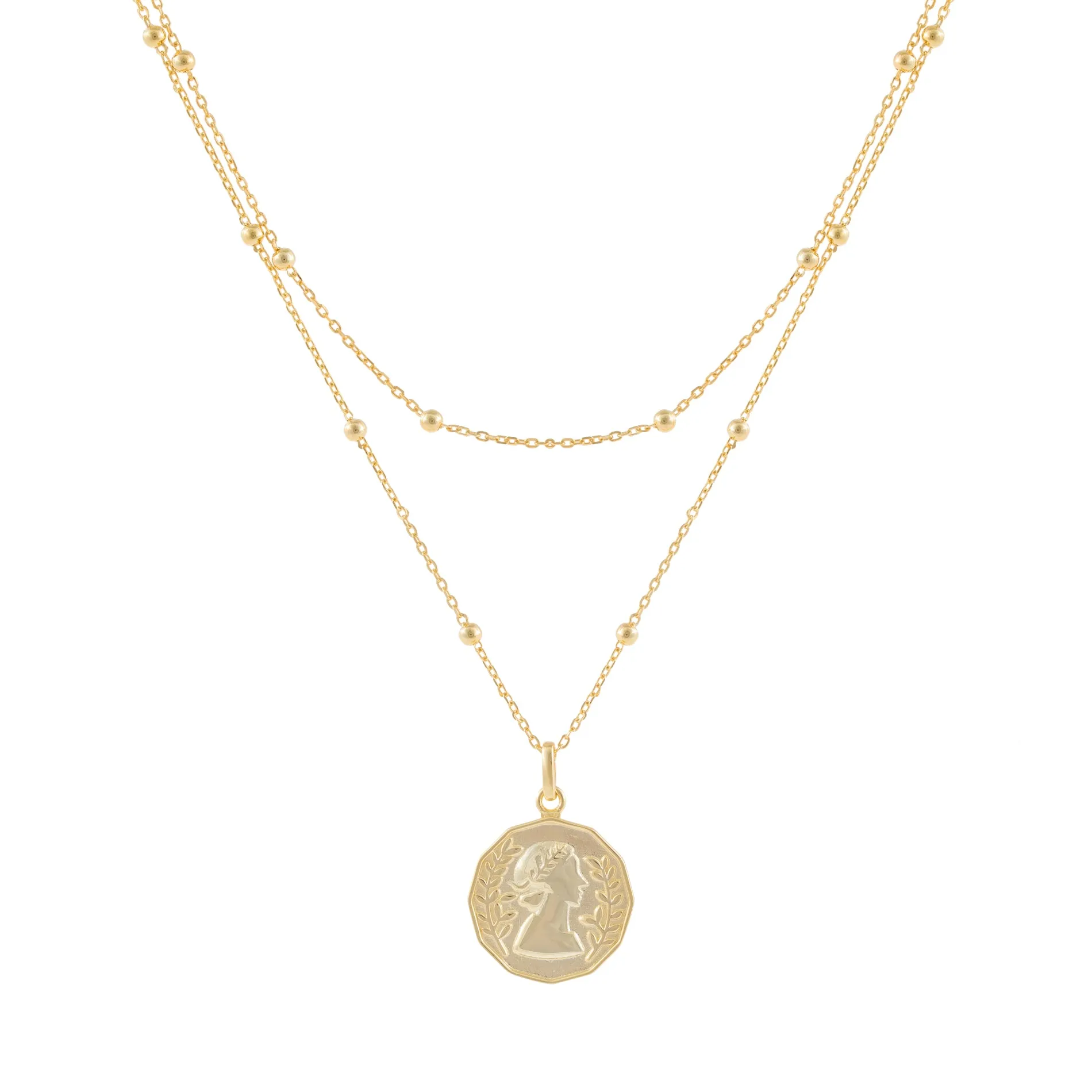 Layered Ball Chain Coin Necklace