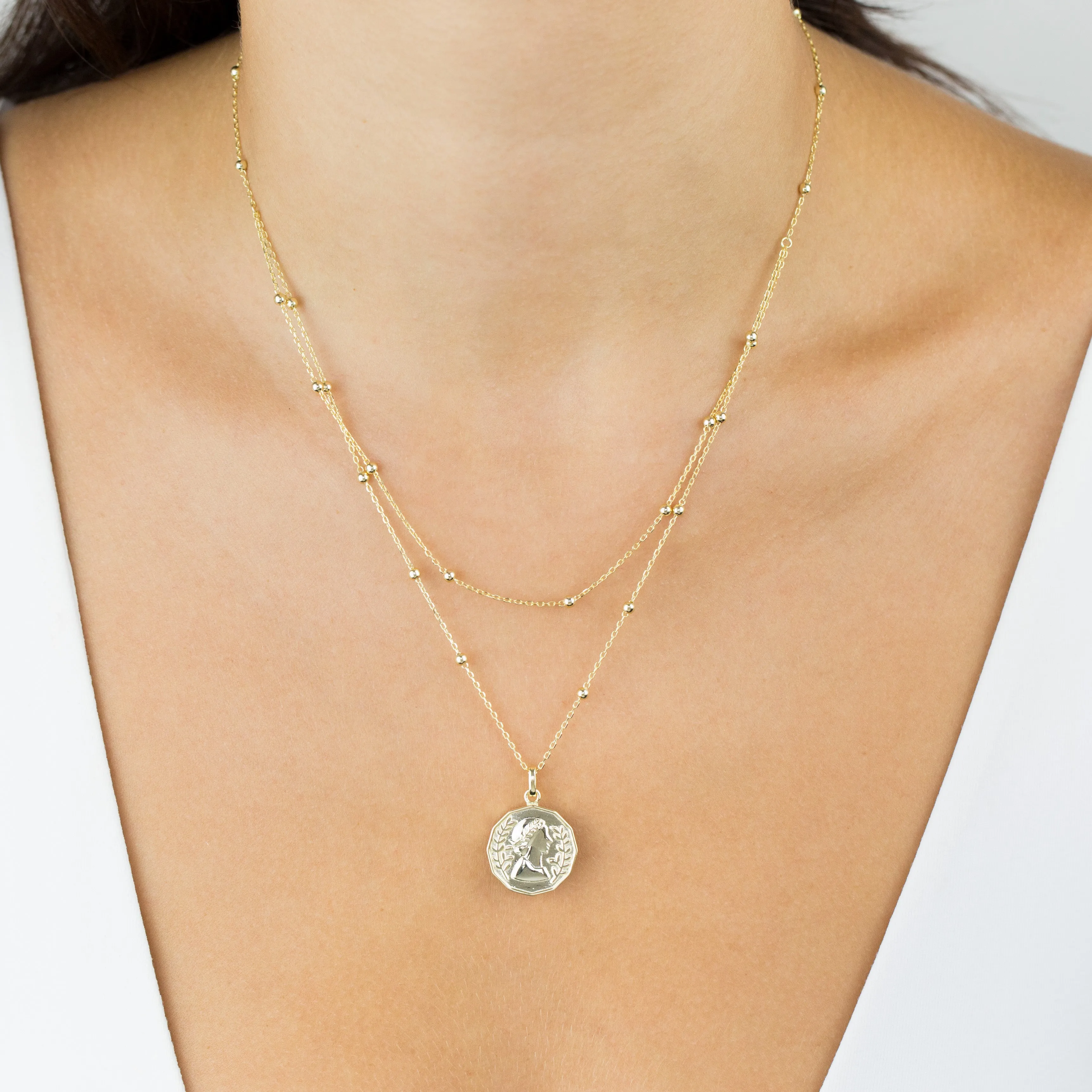 Layered Ball Chain Coin Necklace