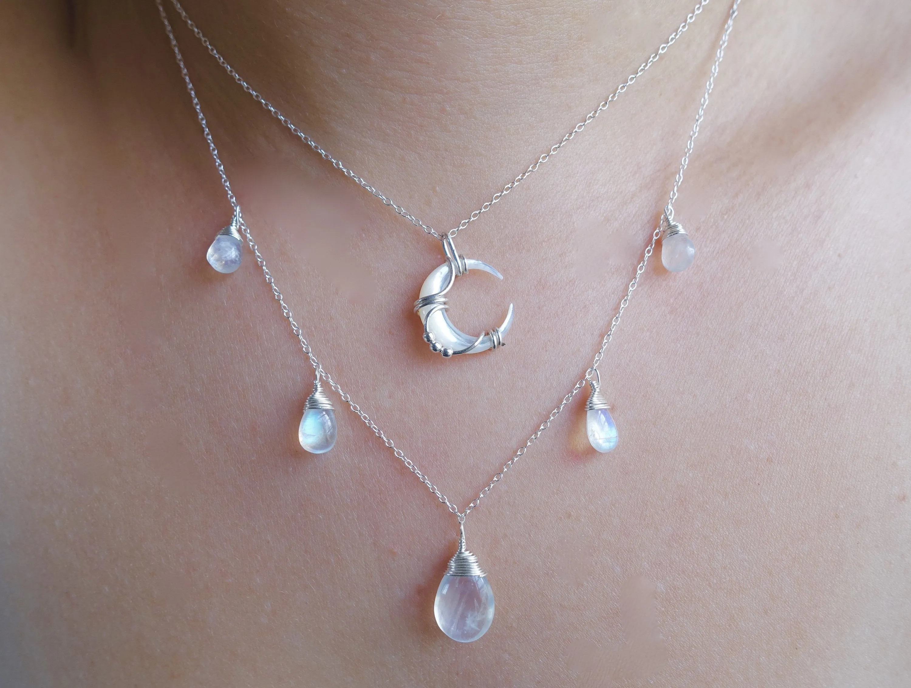 Layered Lunar Necklace in Sterling Silver