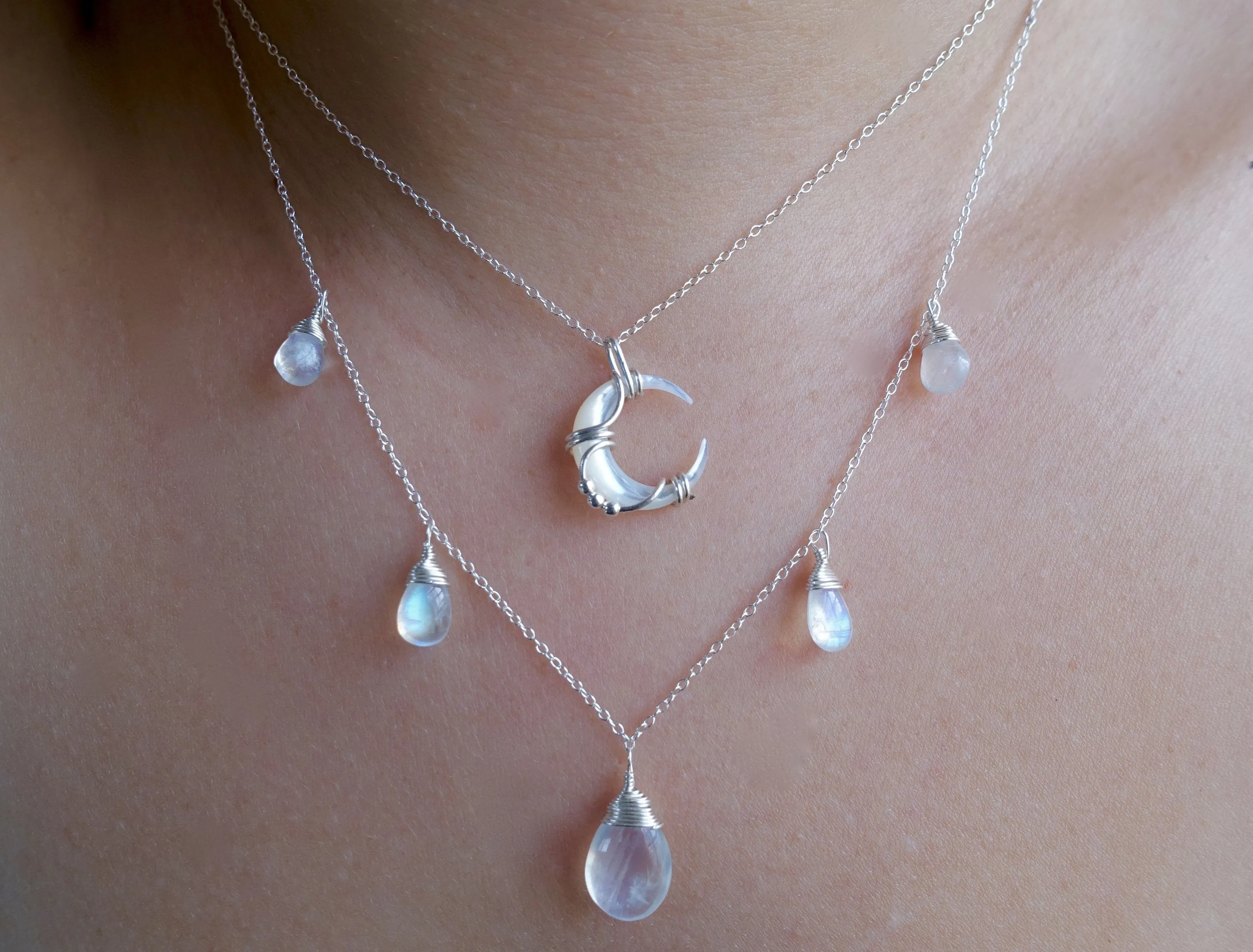 Layered Lunar Necklace in Sterling Silver