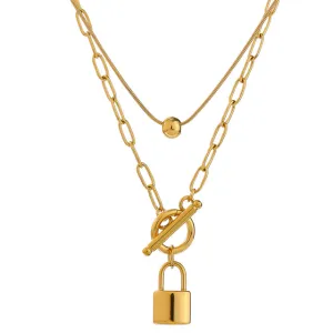 Layered Padlock Toggle Necklaces Gold