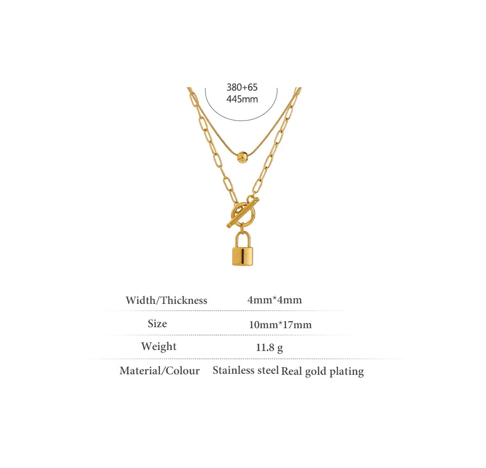 Layered Padlock Toggle Necklaces Gold