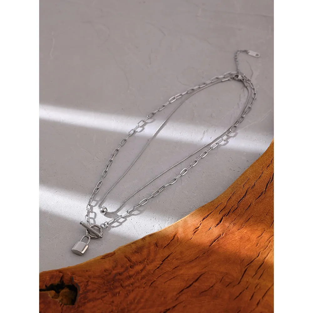 Layered Padlock Toggle Necklaces Gold