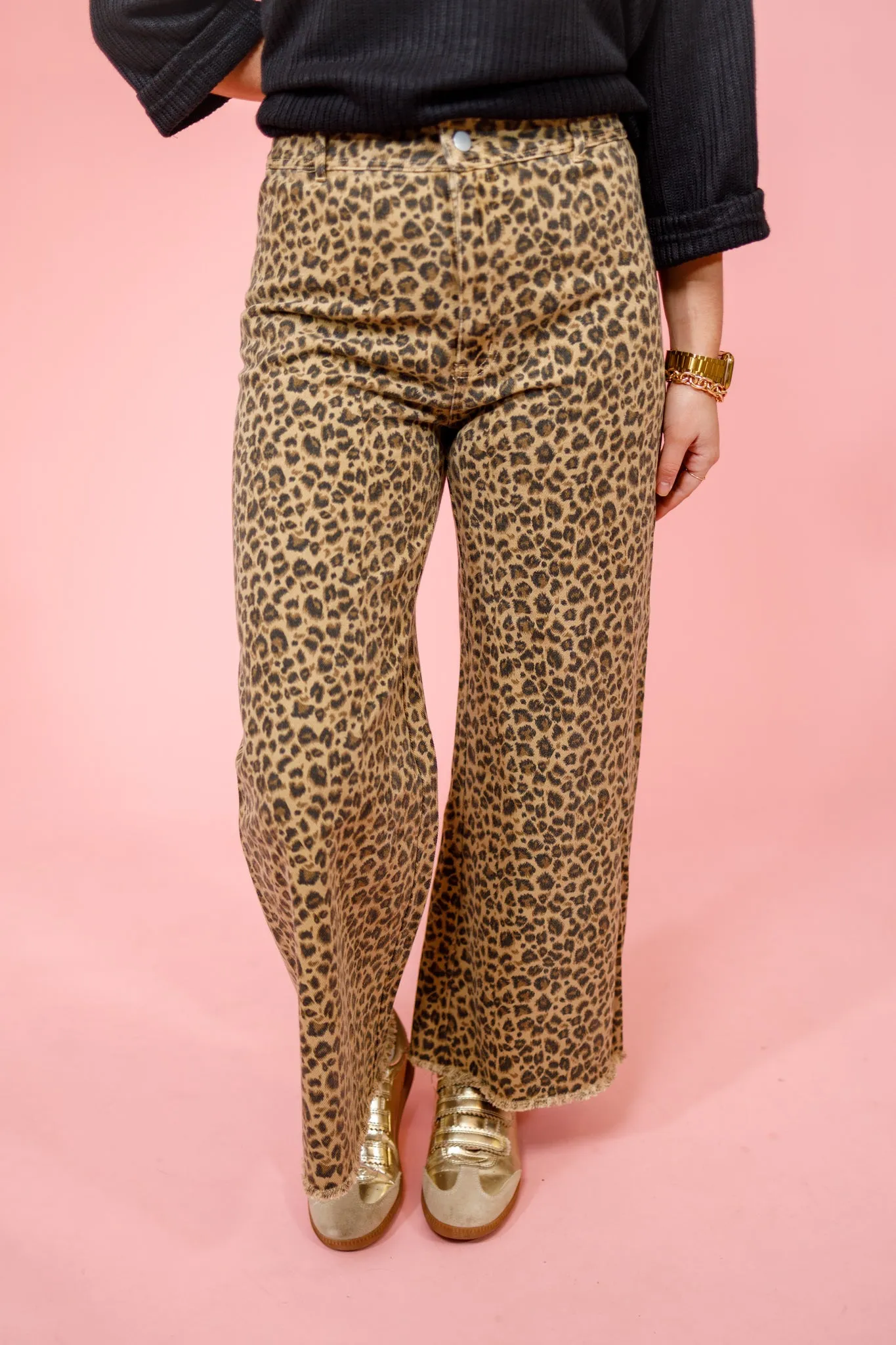 Leopard Denim Wide Leg Jeans