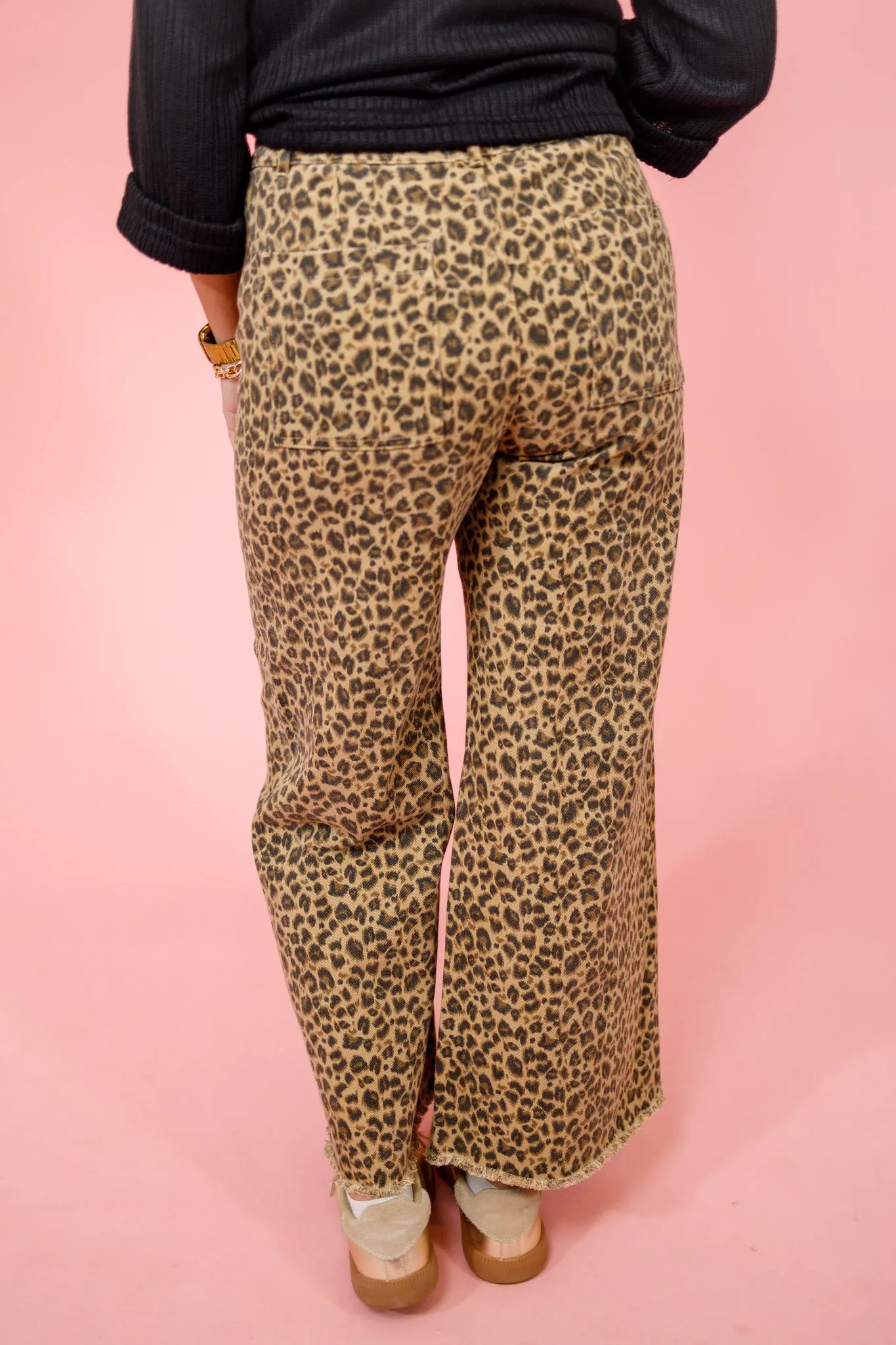 Leopard Denim Wide Leg Jeans